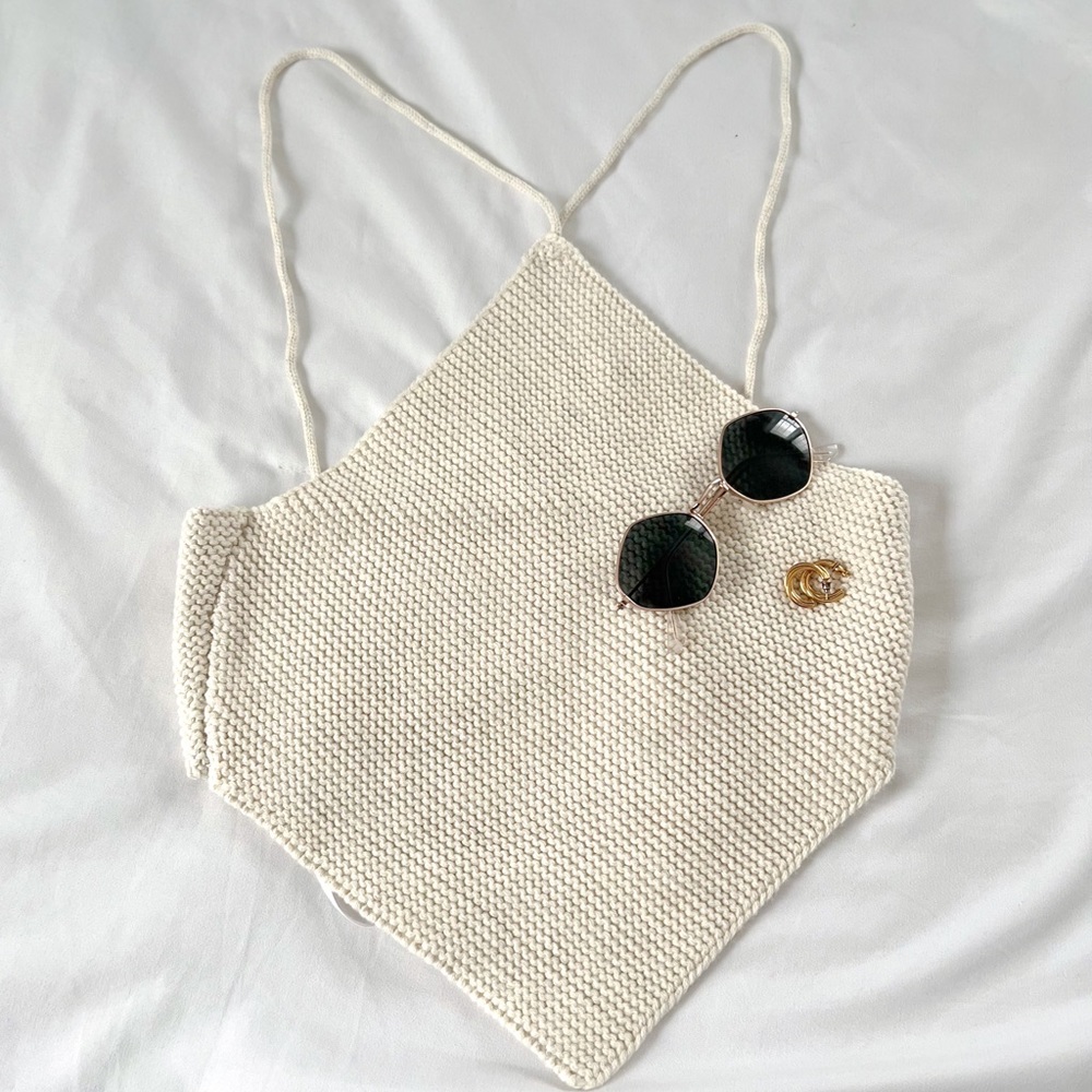 Cream crochet crochet halter cropped tank